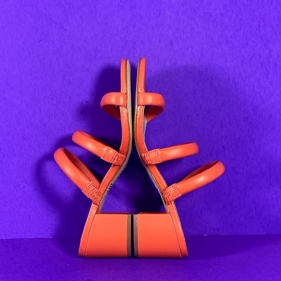 SCHUTZ Women's Hot Orange Olly Triple Strap Block Heel Sandals Shoe Size 7.5 - Picture 6 of 8